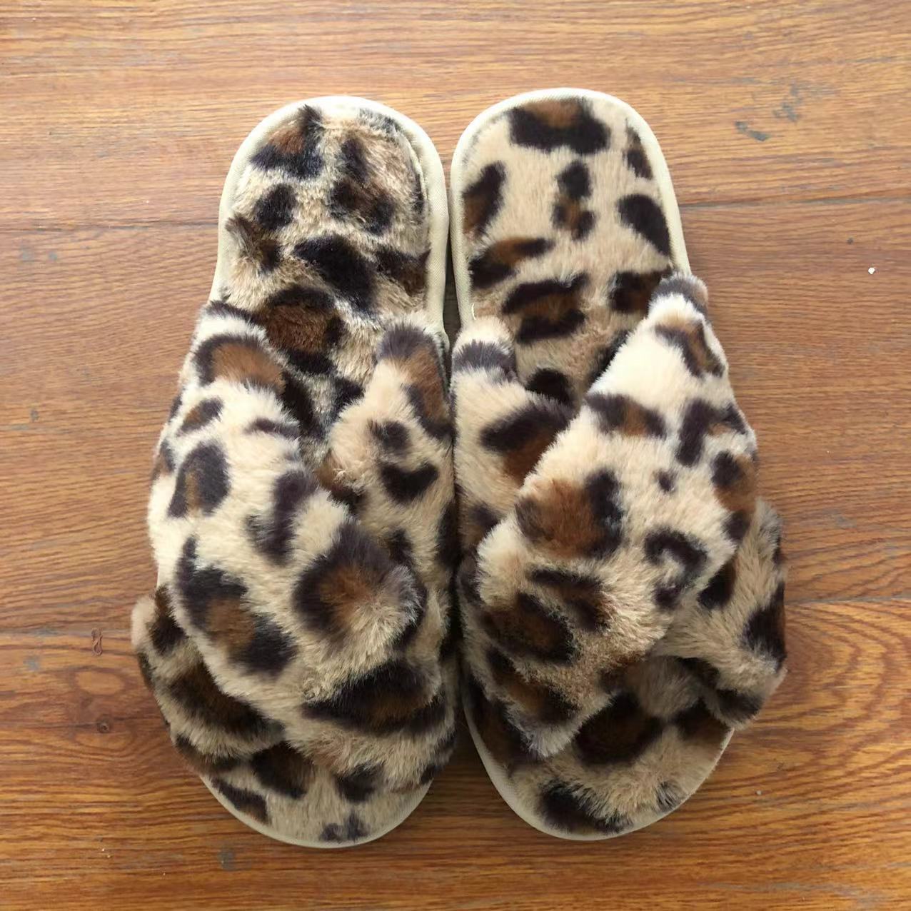 Picture of Amazon Slippers Winter Plush Cross-Strap Cotton Indoor Warm Plus Large Fur Slippers Women's High and Low Imitation Rabbit Fur