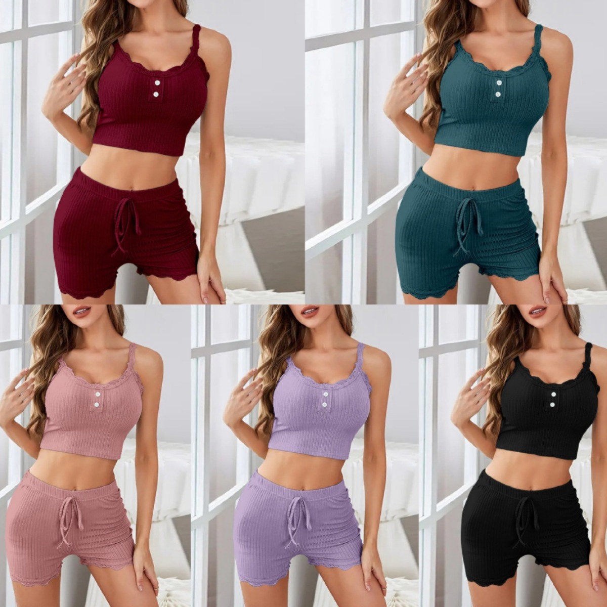 Foreign trade casual pajamas women's lace strap shorts sexy hot girl girl fast fashion European and American women's home