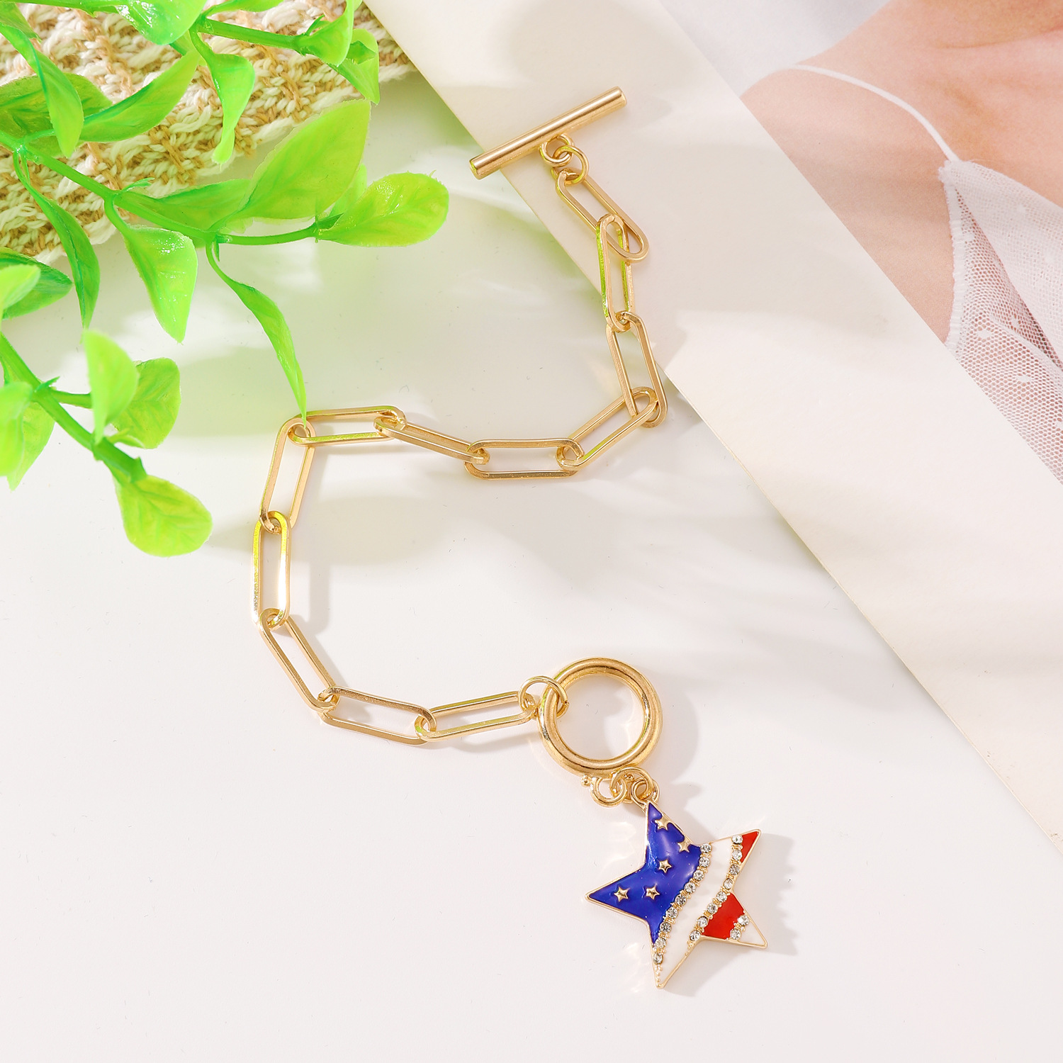 Picture of American Independence Day Bracelet suit Soft Pottery Beaded Letter Bow Love Personalized Fashion Multi-layer Bracelet for Women