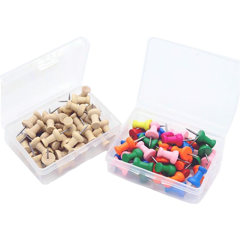 Picture of Cross-border Hot Sale 40 Boxed Wooden I-nails Wooden Pushpins Log Wood Color Cork Pushpins Photo Wall Pushpins