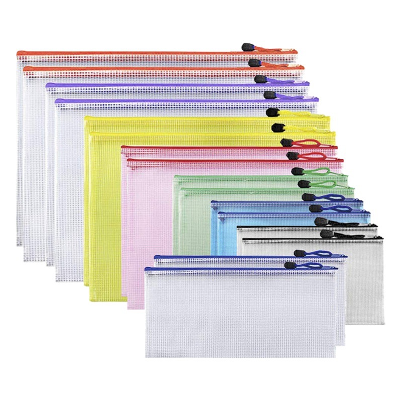 Picture of Grid File Bag Customized Pvc Transparent File Bag Zipper Type Thickeneded Waterproof Stationery Bag A4 File Storage Bag