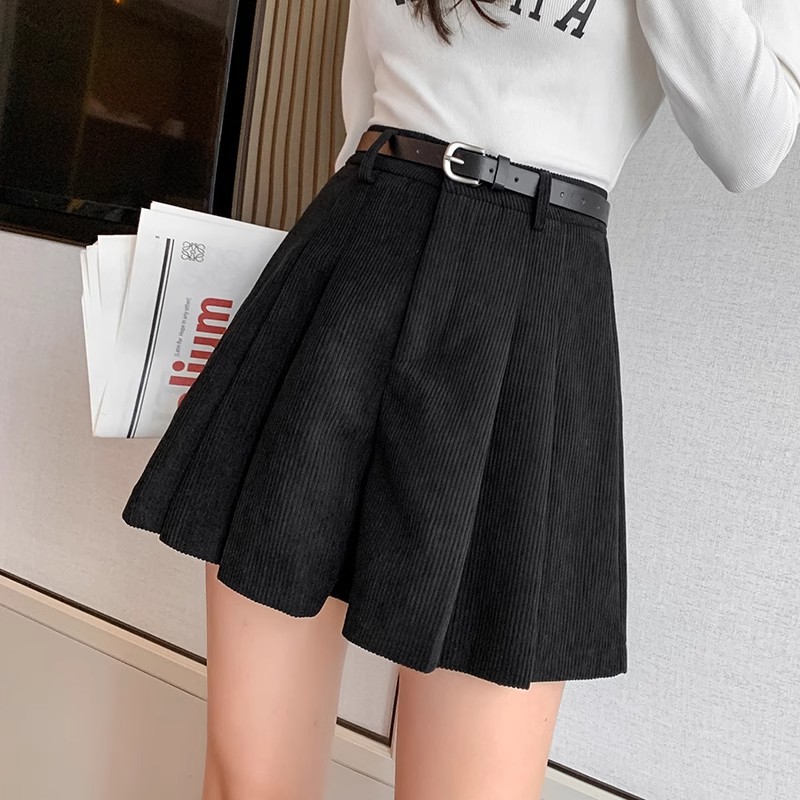 High waist corduroy A- line short skirt women's age-reducing pleated skirt retro simple all-match corduroy anti-exposure skirt autumn