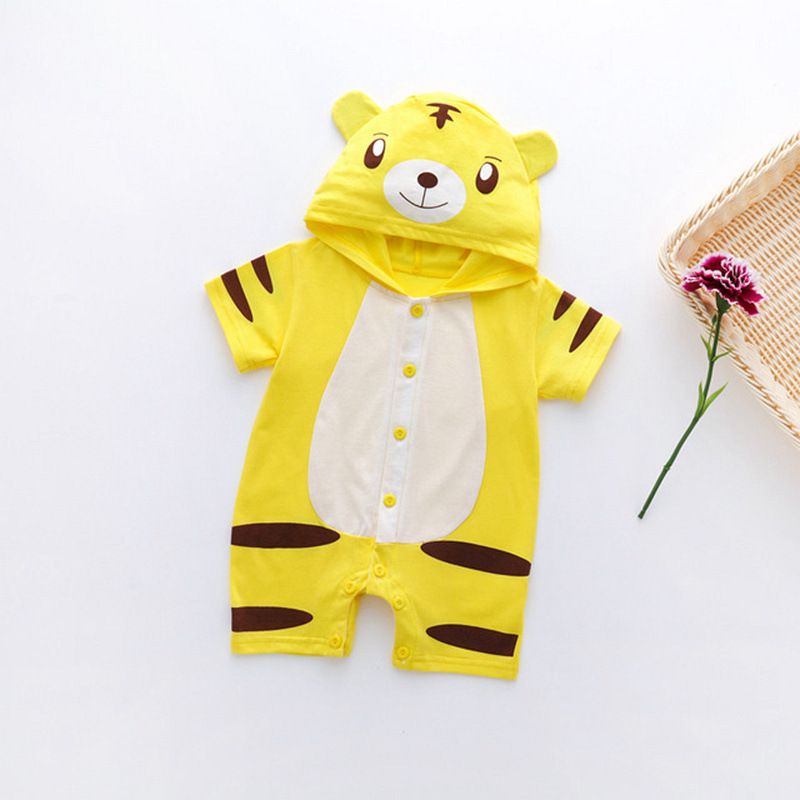 Picture of Cartoon Printed Baby Siamese Clothes for Boys and Girls Baby Short-sleeved Hare Clothes for Newborn Children Climbing Clothes with Open Crotch Thin Summer