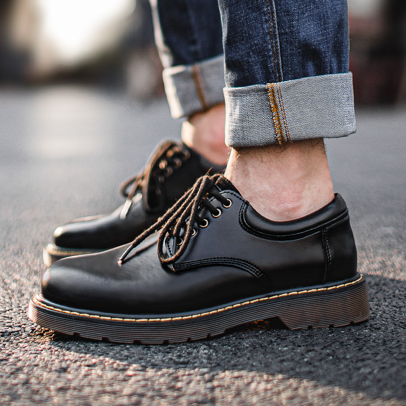 Madden British Style Derby Workwear Men's Shoes Summer Low-Top Boots Black Round Toe Increased Large Toe Casual Leather Shoes