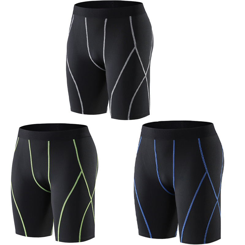 Spot wholesale sports tights men's running fitness basketball multi-line short sleeve shorts quick-drying breathable compression pants
