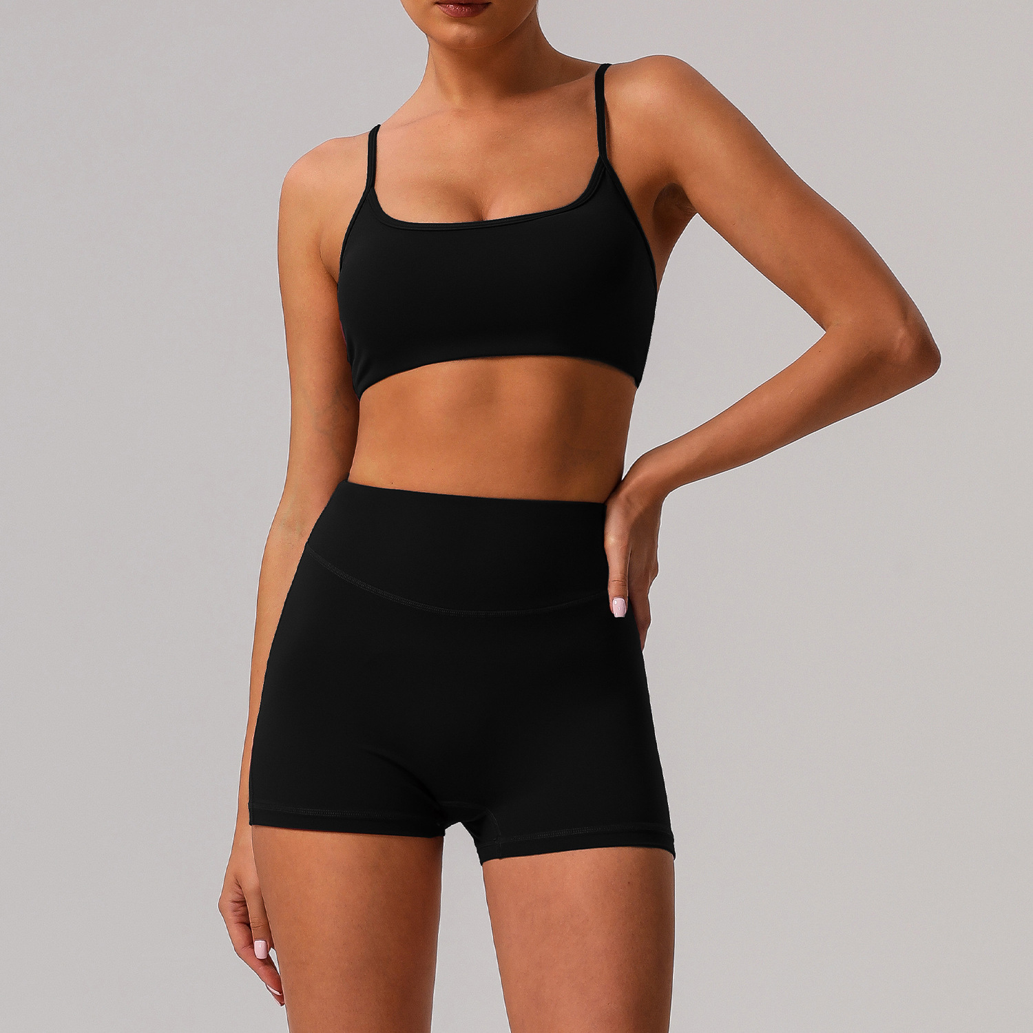 Picture of European and American Solid Color Tight Naked Yoga suit High Elastic Breathable Fitness Clothes Outdoor Body Shaping Running Sports suit Women