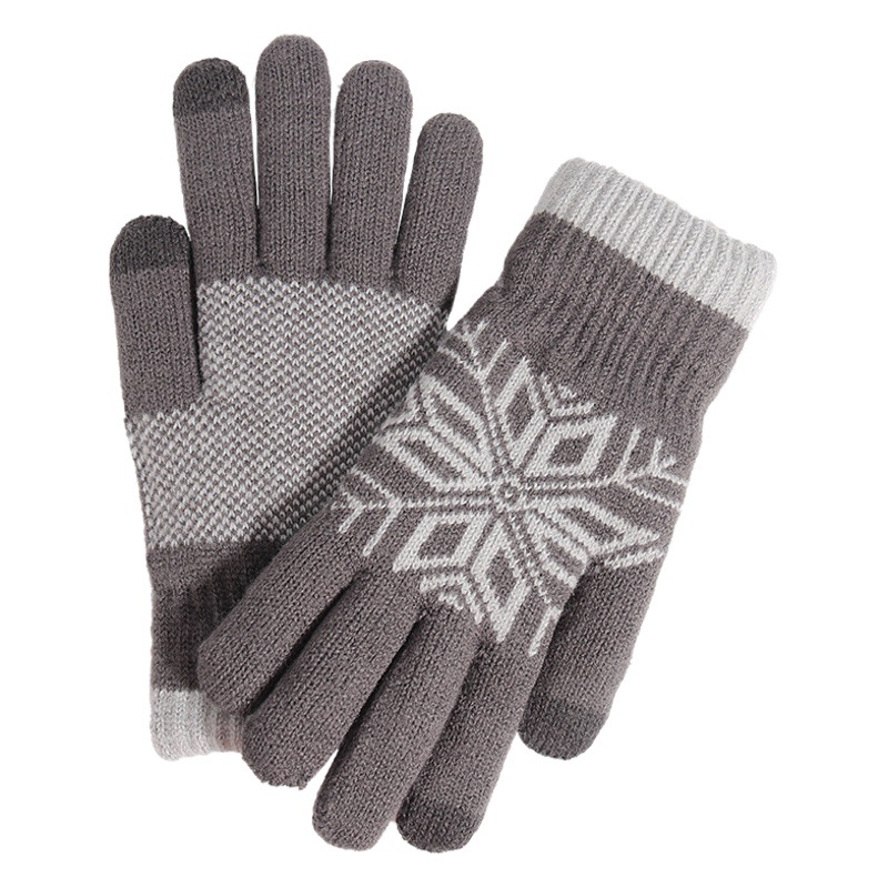 Cross-Border Christmas Double-Layer Touchscreen Gloves with Fleece Lining, Thickened Knit, Outdoor Winter Cold-Proof and Warm, Touchscreen Design