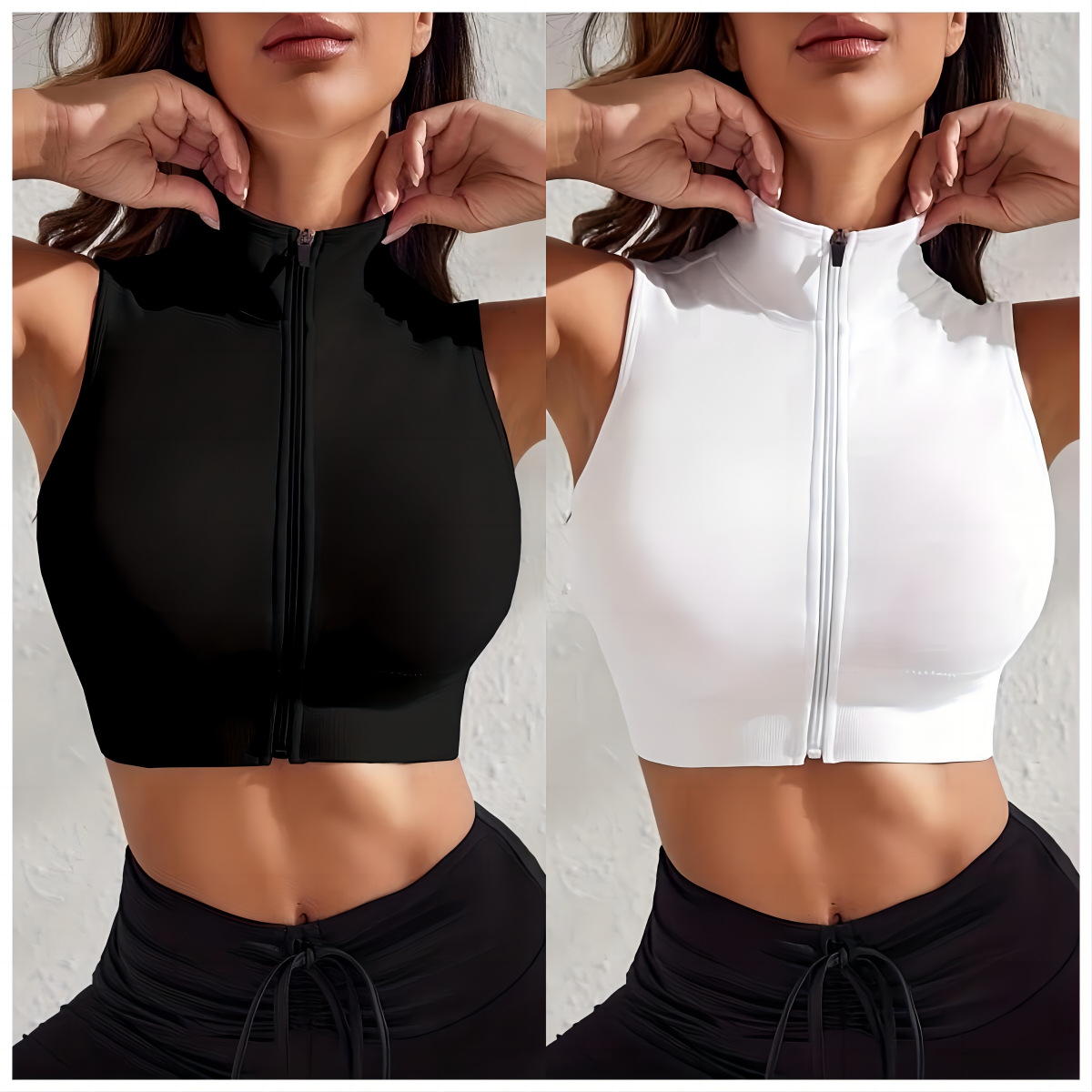 Cross-border New Seamless Tight Breathable Yoga Vest Running Fitness Sleeveless Zipper One-piece High Neck Underwear