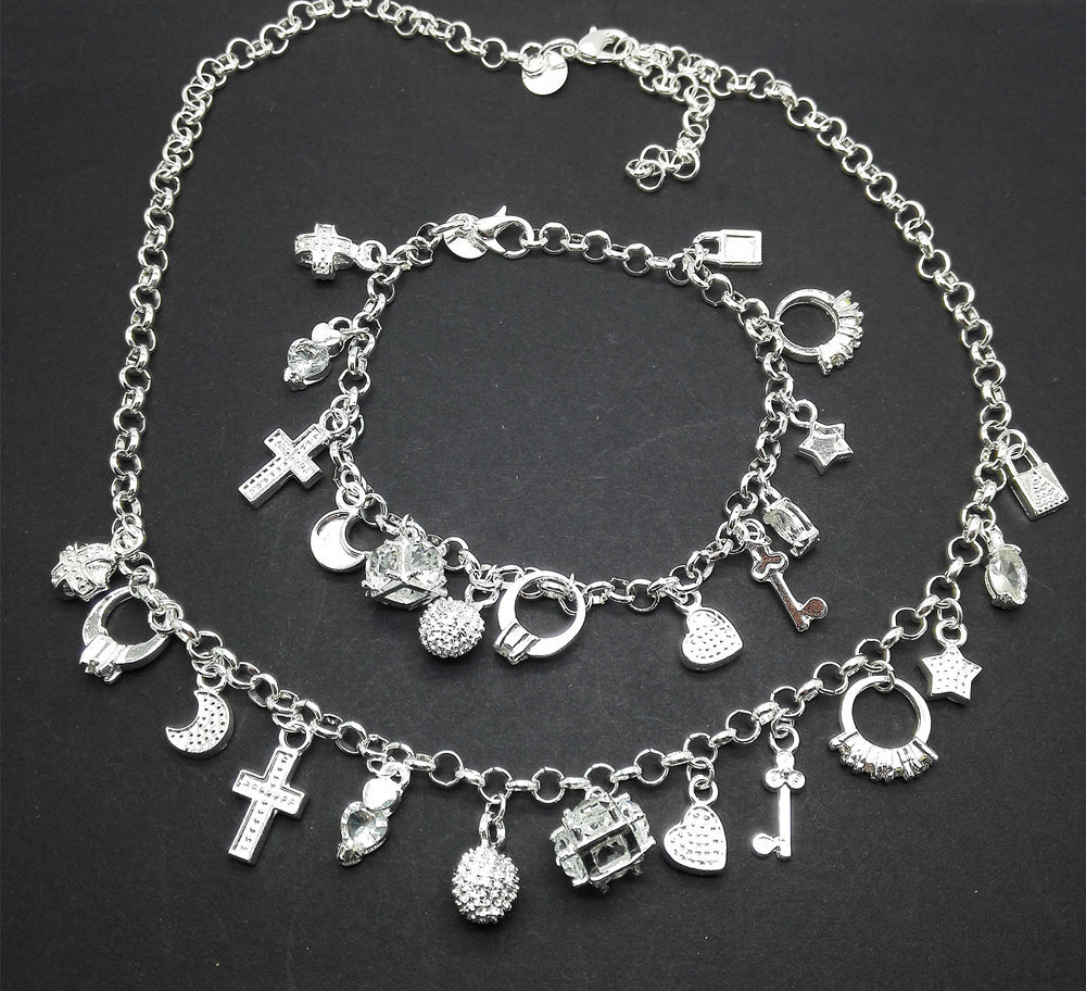 eaby hot sale fashion jewelry silver hanging 13 pieces pendant bracelet necklace suit hot sale supply wholesale