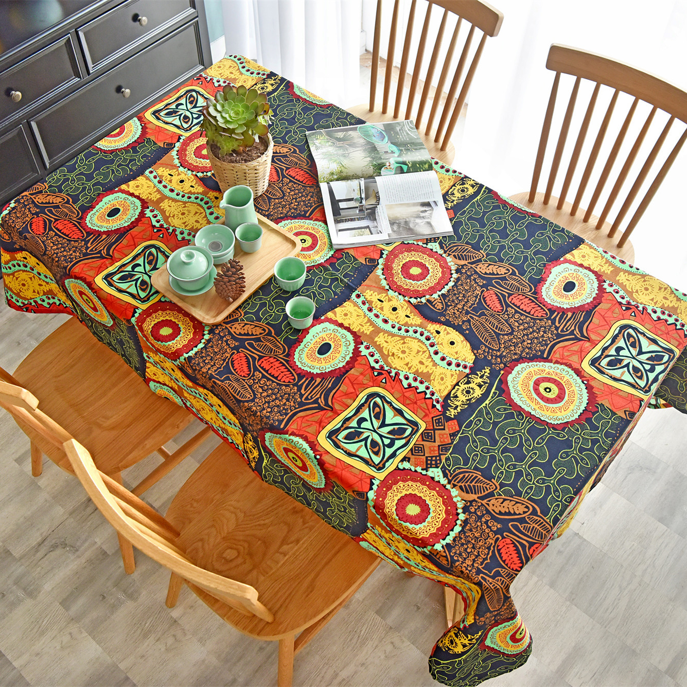 Picture of Hemp cotton digital printed fabric Yunnan Lijiang printed cotton linen fabric ethnic style retro Bohemian fabric
