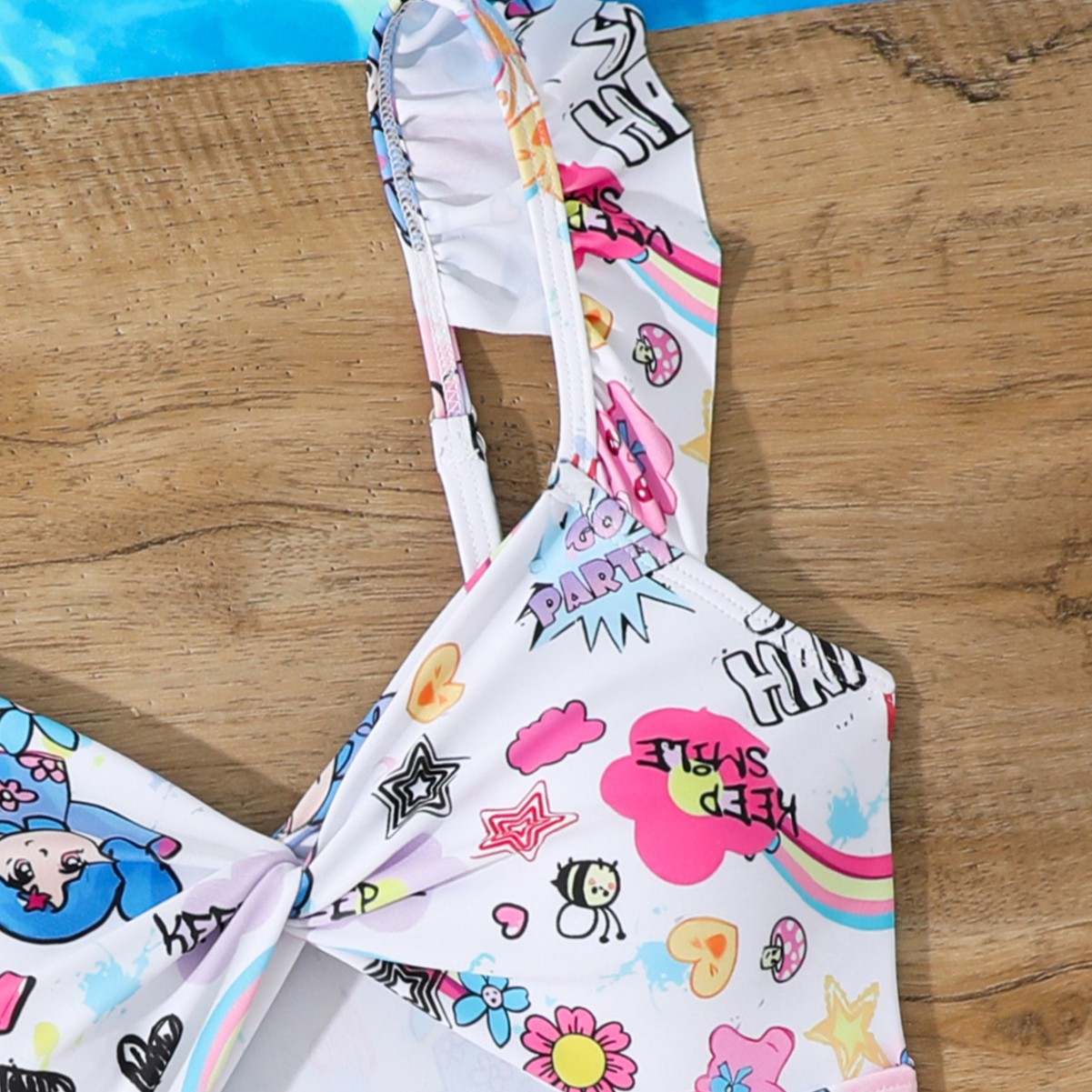 Picture of New Girls' Piece Swimsuit Hollow-out Ruffled Ear Edge Sling Children's Swimsuit for Middle and Big Children Student Hot Spring