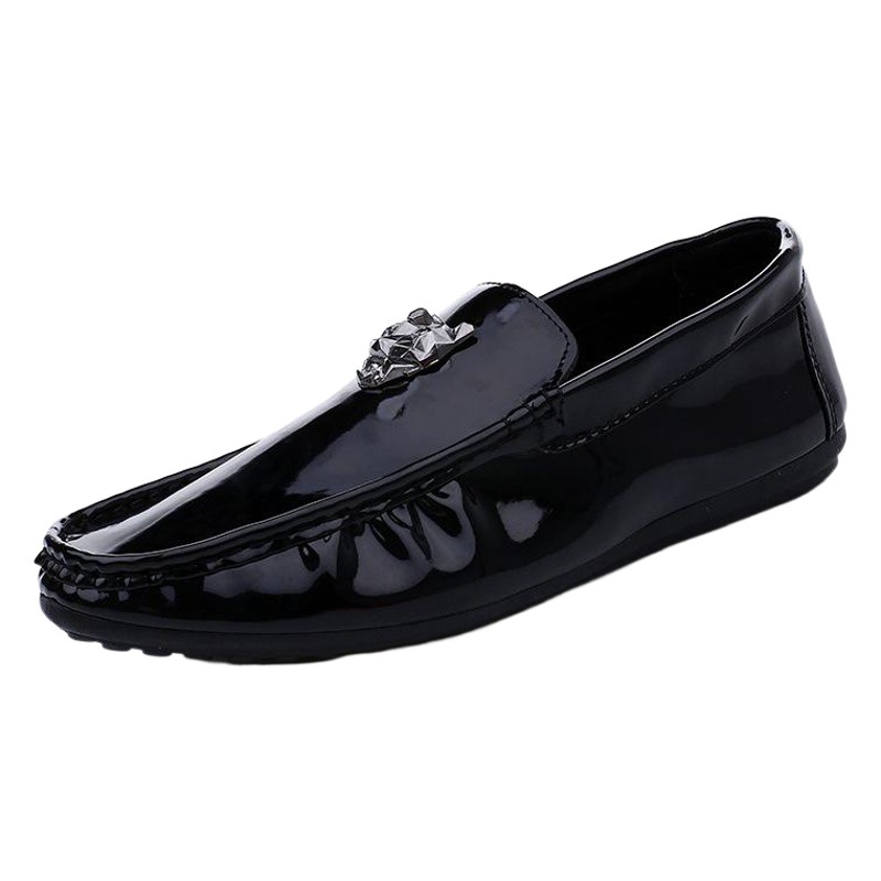 2024 Spring New Men's Patent Leather Shiny Beanie Shoes Men's Single Shoes Breathable Trbottomy Soft Sole British Casual Lazy Leather Shoes