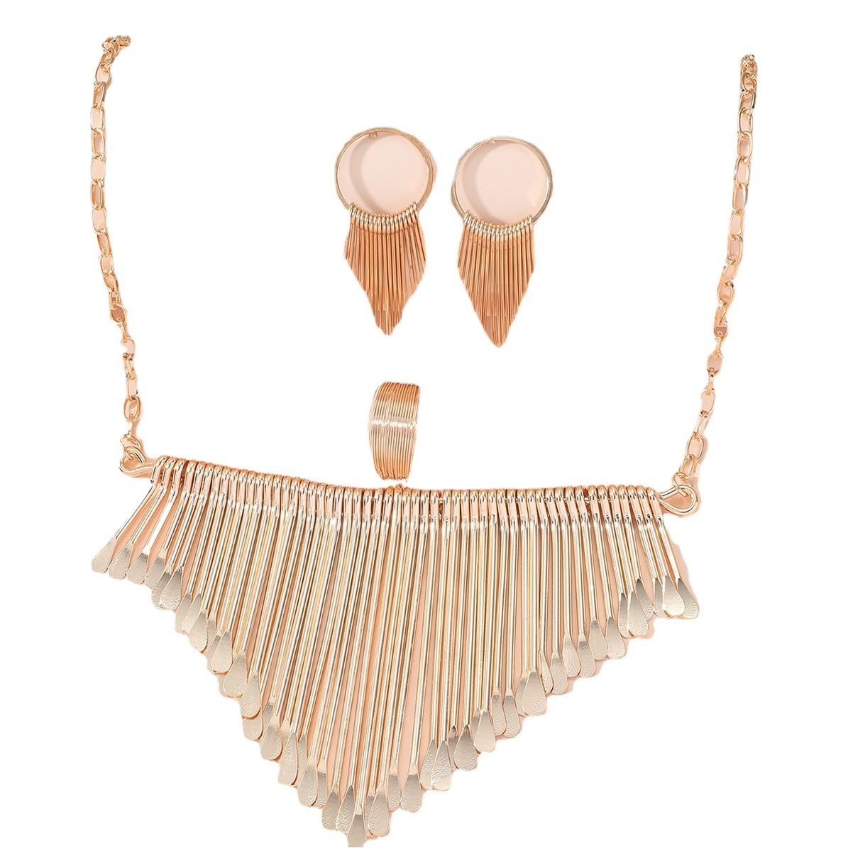 European and American fashion geometric exaggerated multi-layer hollow tassel temperament high-end women's jewelry set