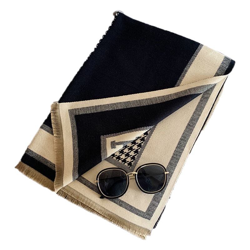 Casual Houndstooth Scarf for Women in Autumn and Winter New Versatile Accessible Luxury Style Long Thickeneded Imitation Cashmere Warm Shawl