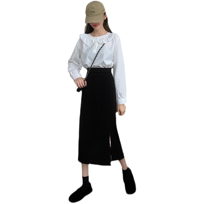 Women's skirt 2022 summer New plus size chubby girl high waist slimming side slit mid-length A- line skirt hip skirt