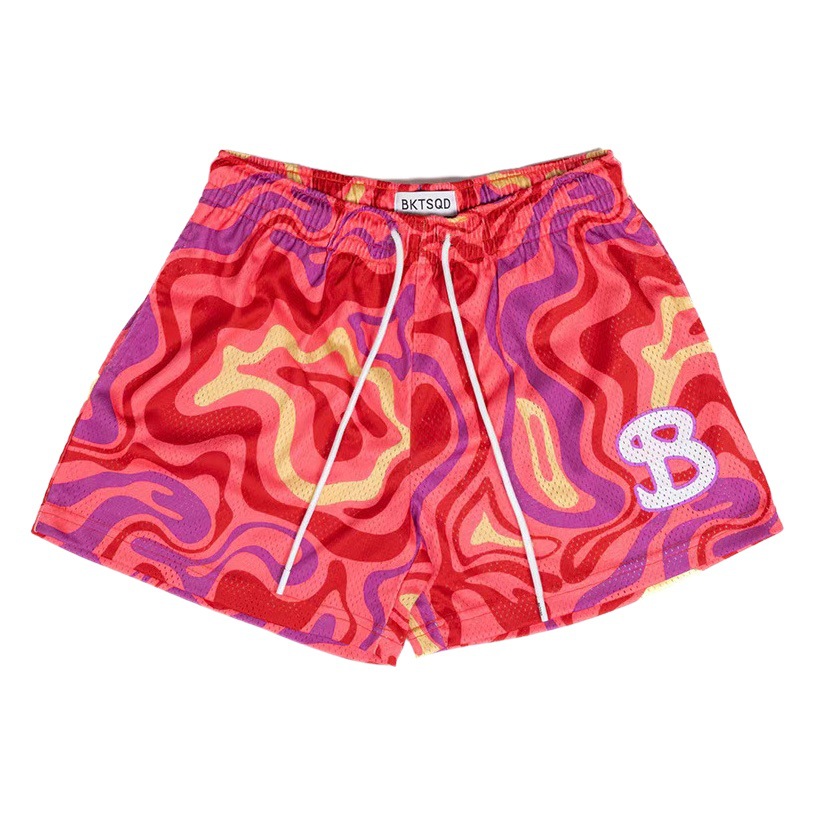 American BKTSQD Fashion Brand Pigment Style Shorts Men's Mesh Quick-drying Four-point Knee Basketball Running Beach Pants Summer