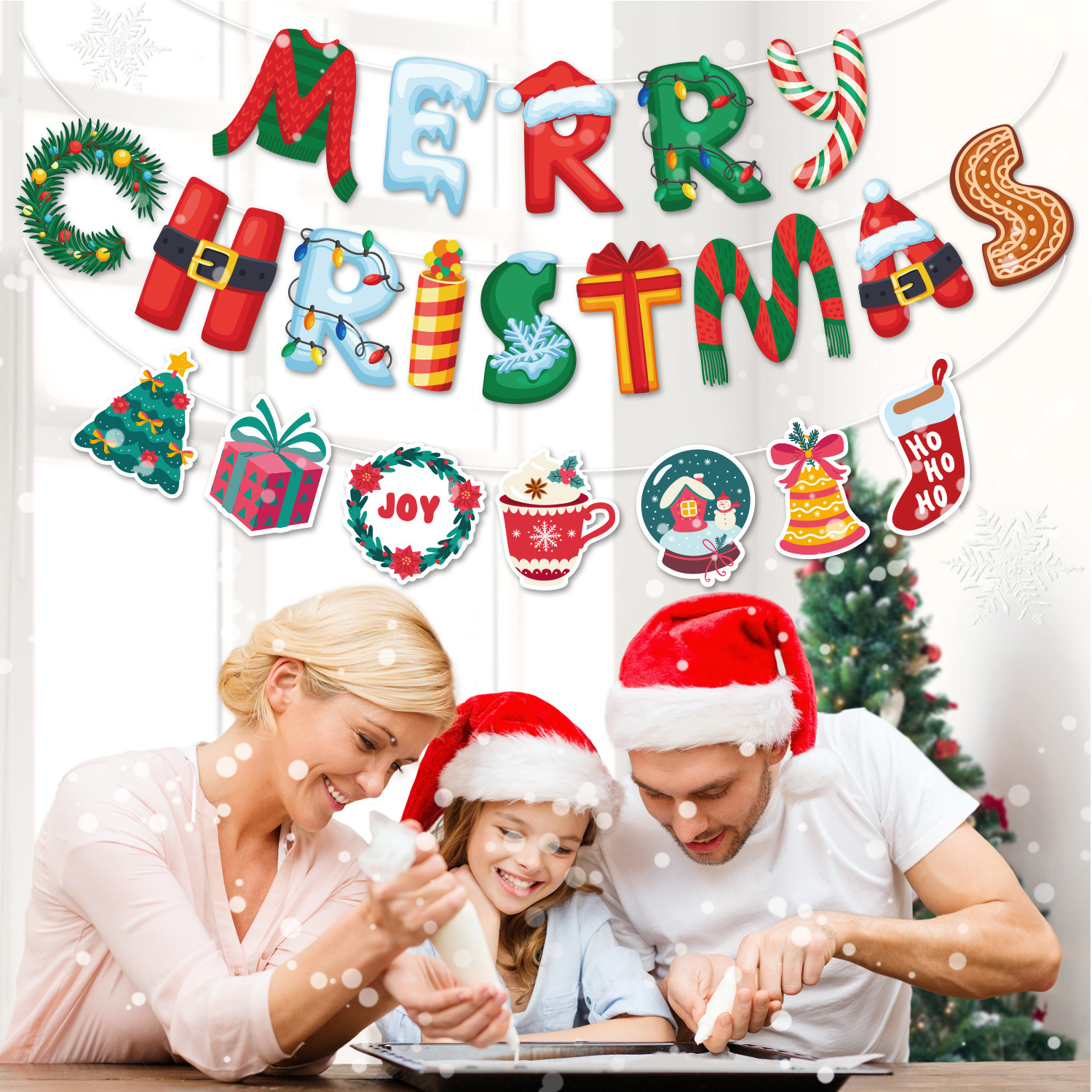 Cross-border New Christmas Letter Flag MerryChristmas New Year Decoration Banner Cartoon Decoration Arrangement