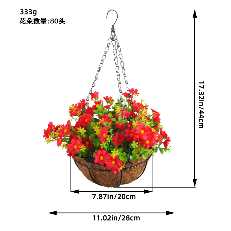 Picture of Hong Kong Love Spring Simulation Flower Hanging Basket Bow Hanging Basket Wreath Home Flower Iron Hanging Basin Decoration