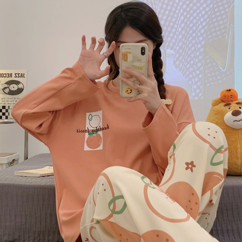 Pajamas Women's Spring and Autumn 2024 Korean-style New Ins Style Loose Cute Long-sleeved Outwear Home Clothes suit
