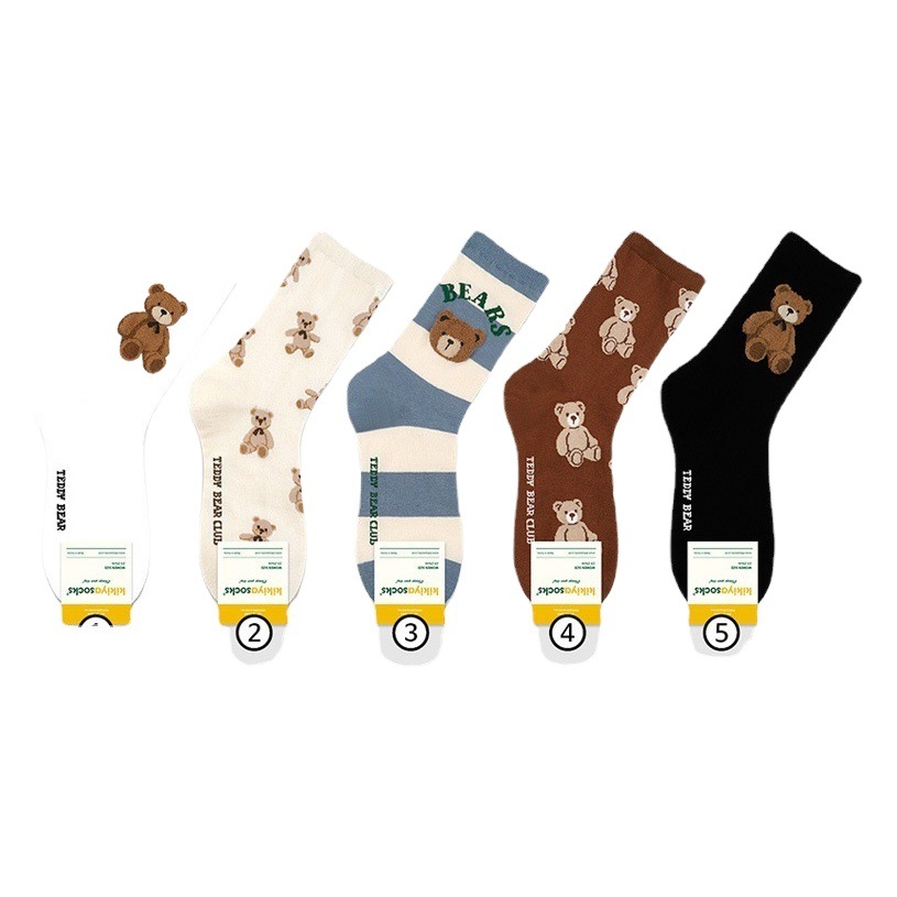 0 South Korea Socks Cute Bear Mid-waist Women's Socks Kiki Women's Cotton Socks Couple Girls College Style Men's