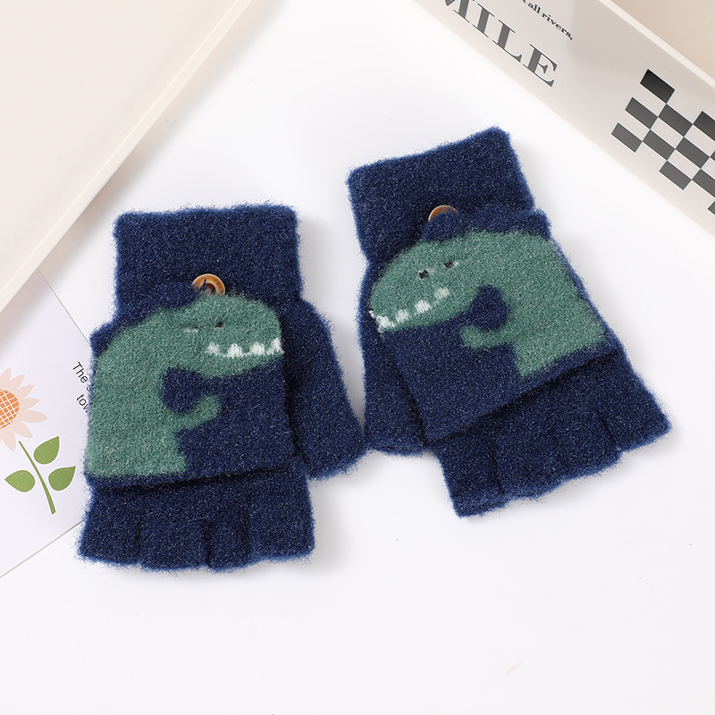 Picture of Children's flip gloves autumn and winter boys half finger warm cute Primary School students writing knitted dual-purpose gloves wholesale