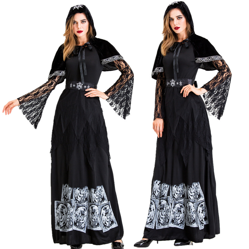 Hooded witch demon Prophet magician role play Halloween witch costume night ghost game uniform