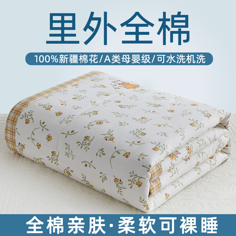 Picture of Class a small fresh cotton summer cool quilt four-piece summer cotton air conditioning quilt student dormitory summer quilt quilt core ~
