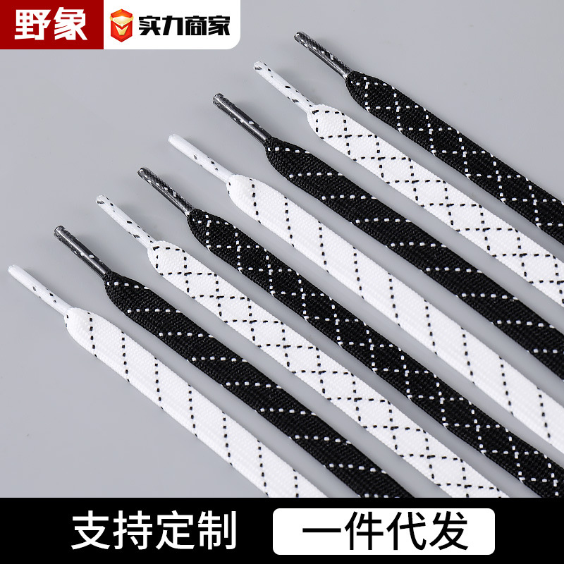 Factory wholesale sports shoelaces 8MM black and white cross color basketball casual skate shoes flat running shoes with rope a pair