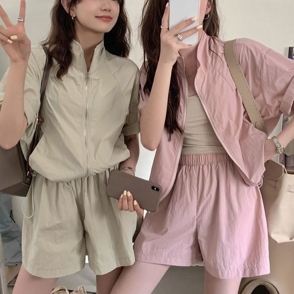 Picture of Casual Sports Suit for Women 2024 Summer New Style High-End Loose Pink Sun Protection Clothing Lightweight Shorts Two-Piece Set