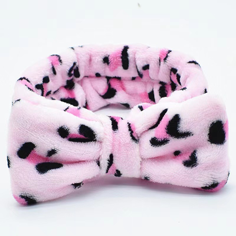 Picture of Korean Style Cute Dot Striped Headband Bow Hair Band Plush Hair Accessories Face Wash Hair Band Makeup Mask