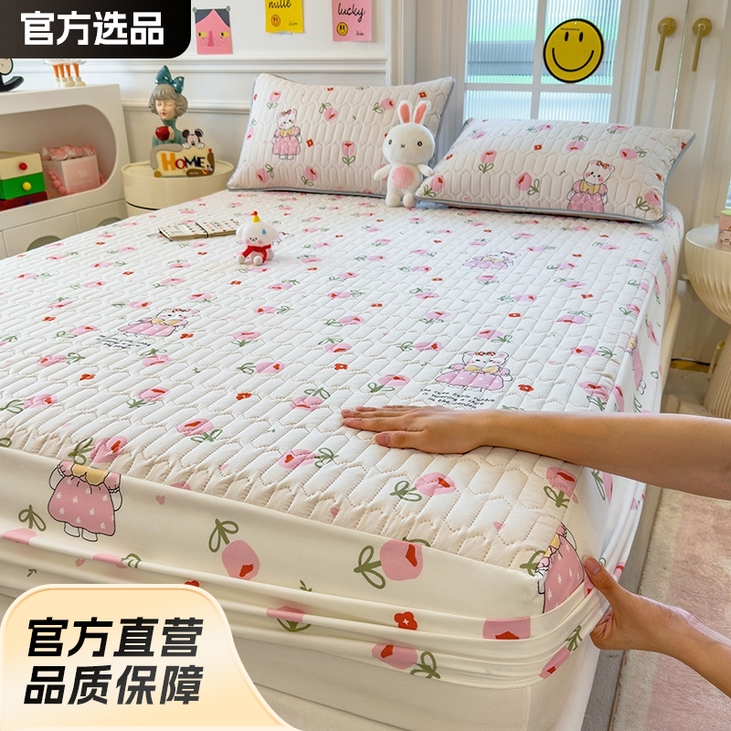 Four seasons universal quilted bed hat single spring and autumn coral fleece bedspread three-piece set 25 new thick mattress protection cover