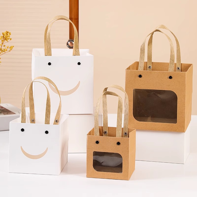 Square Transparent Window Gift Bag Small Smiley Face Portable Holiday Gift Bag Birthday Gift Small Gift Bag