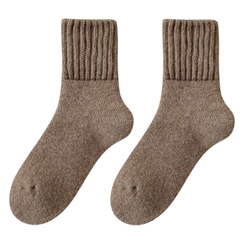 Wool socks women's mid-calf length socks winter thickened Maillard Terry fleece-lined plush snow socks warm cashmere socks