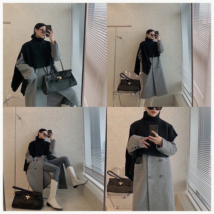 Autumn and Winter Pullover Warm Shawl Knitted Women's Cloak Thick New Irregular Cloak High Collar Mesh Infrared Scarf
