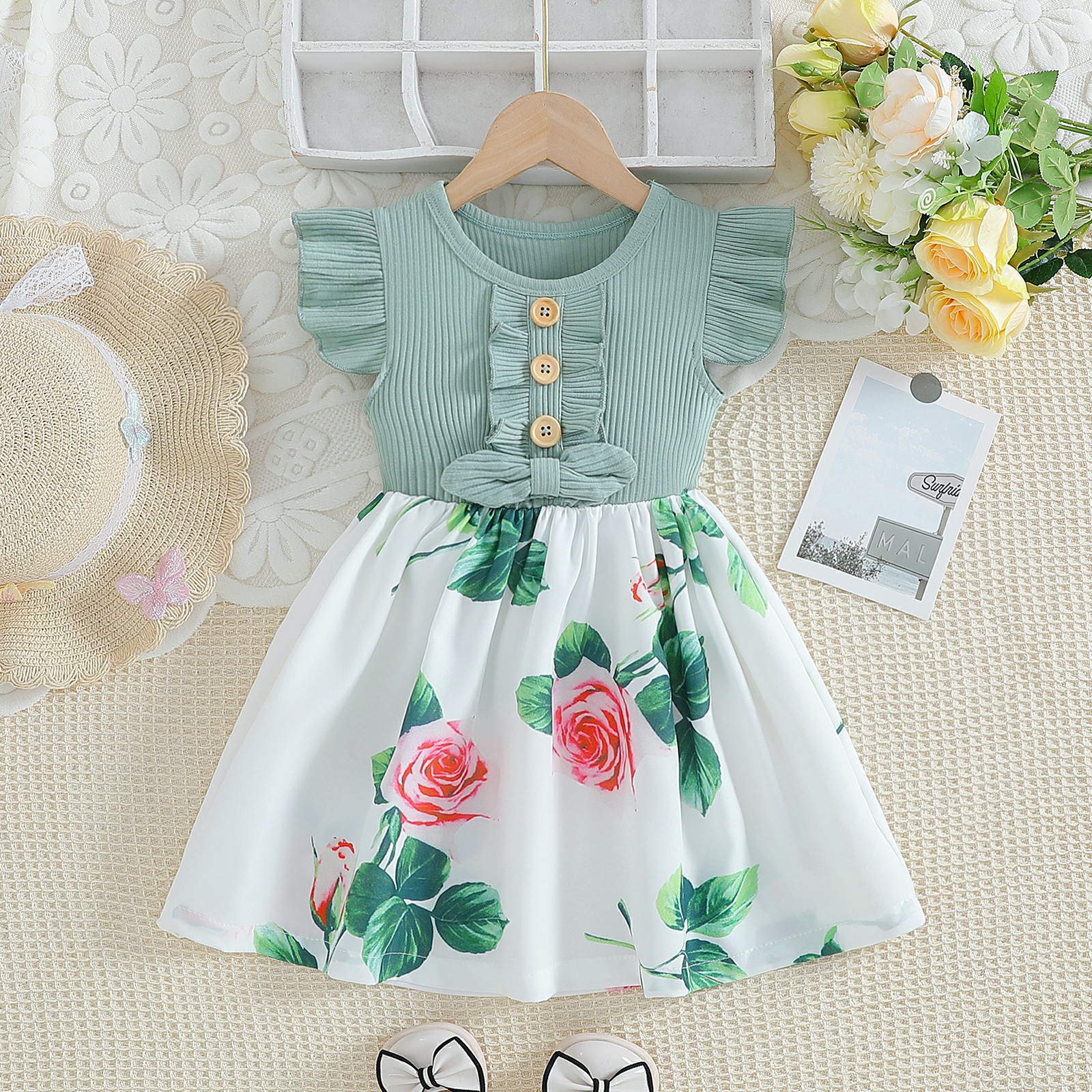 Picture of 2024 new girls summer stitching dress printing fashion European and American bow sleeveless skirt foreign trade wholesale