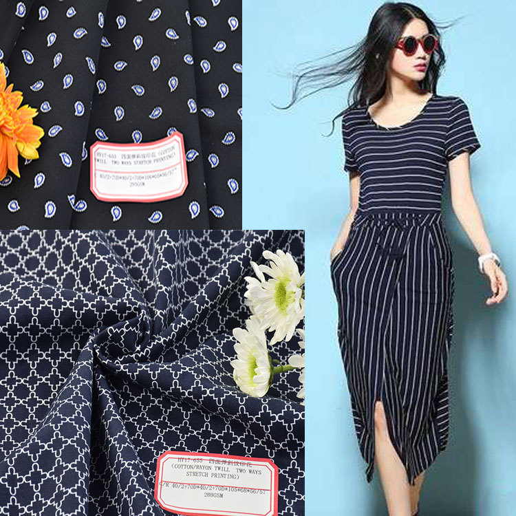 cr warp and weft double elastic twill printed fabric full elastic printed fabric spandex elastic fabric cotton sticky printing four-sided elastic