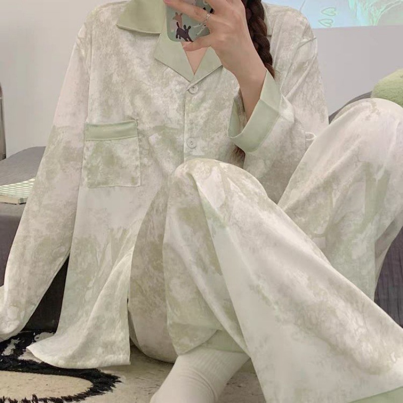 [Lingluo Three-piece Set] New Pajamas Women's Short-sleeved Shorts Pants National Style Ice Silk Mesh Red Explosions Home Clothes Women