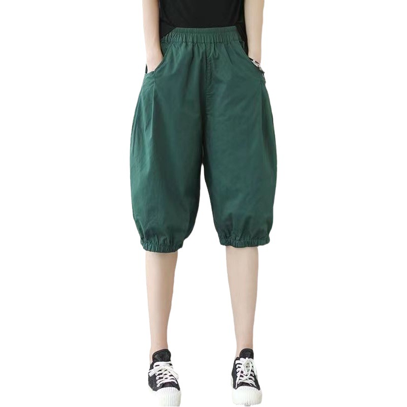 [Pure Cotton] Summer Thin Casual Shorts Women's Loose Large Size High Waist Five-point Pants Wide-leg Stretch Waist Harem Pants