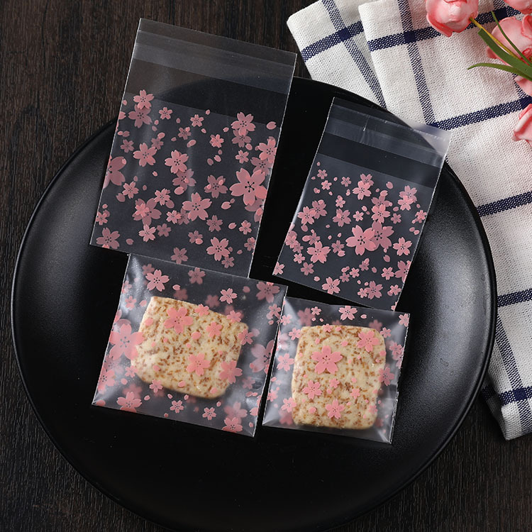 Pink Flower Cookie Bag Translucent Frosted Self-Adhesive Bag Cookie Snack Baking Bag Yiwu Manufacturer Wholesale Dessert