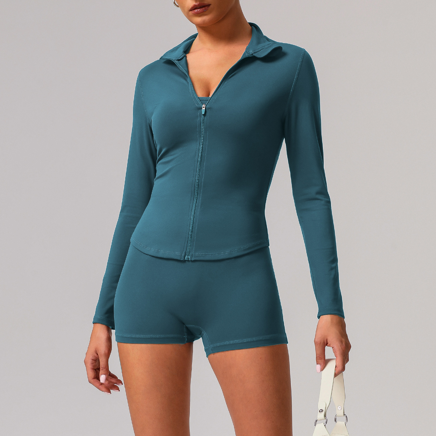 Picture of European and American Solid Color Tight Naked Yoga suit High Elastic Breathable Fitness Clothes Outdoor Body Shaping Running Sports suit Women