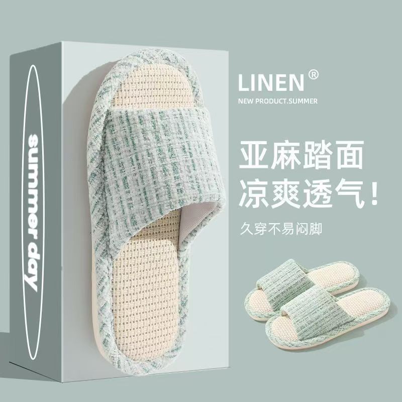 Couple Linen Floor Silent Anti-Slip Slippers for Women's Home Indoor Summer Sweat-Absorbent Cotton and Linen Slippers for Men to Wear in All Seasons