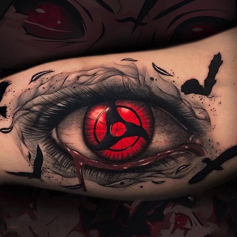 Anime Naruto tattoo kaleidoscope Sharingan cartoon dark black flower arm tattoo sticker men and women lasting