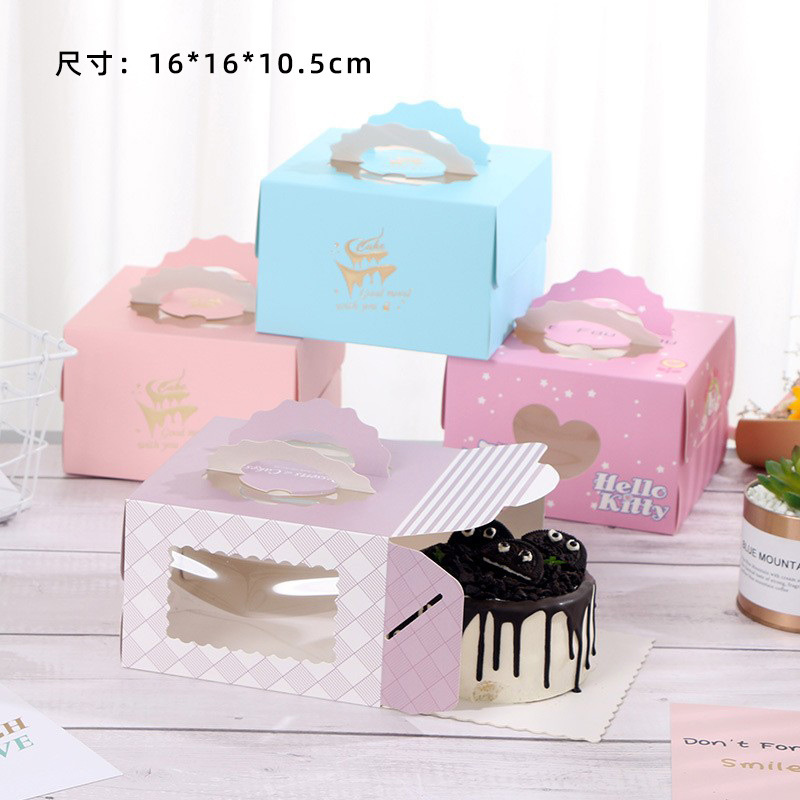 4 Inch Cake Box Cartoon Thickened Window Portable Birthday Cake Box Bronzing Baking Packaging Box Cake Box