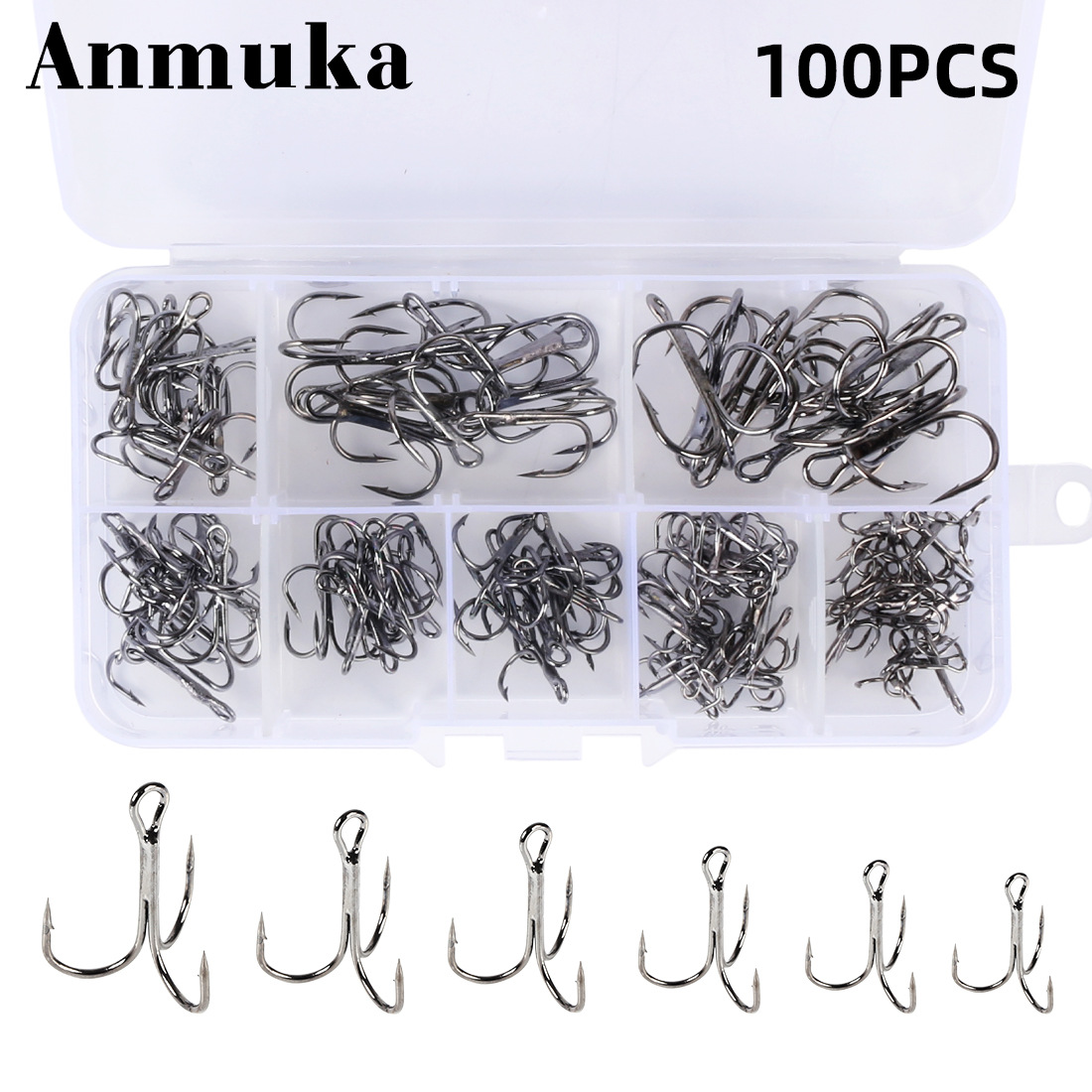 Cross Border 100 Pieces Fishing Hook Boxed Three Hooks Barbed High Carbon Steel Fishing Anchor Hook Fishing Gear
