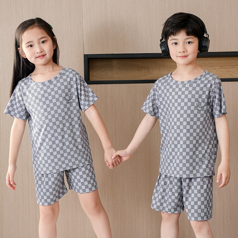 Children's pajamas boys' summer thin ice silk short-sleeved homewear boys' middle and big children girls' summer homewear