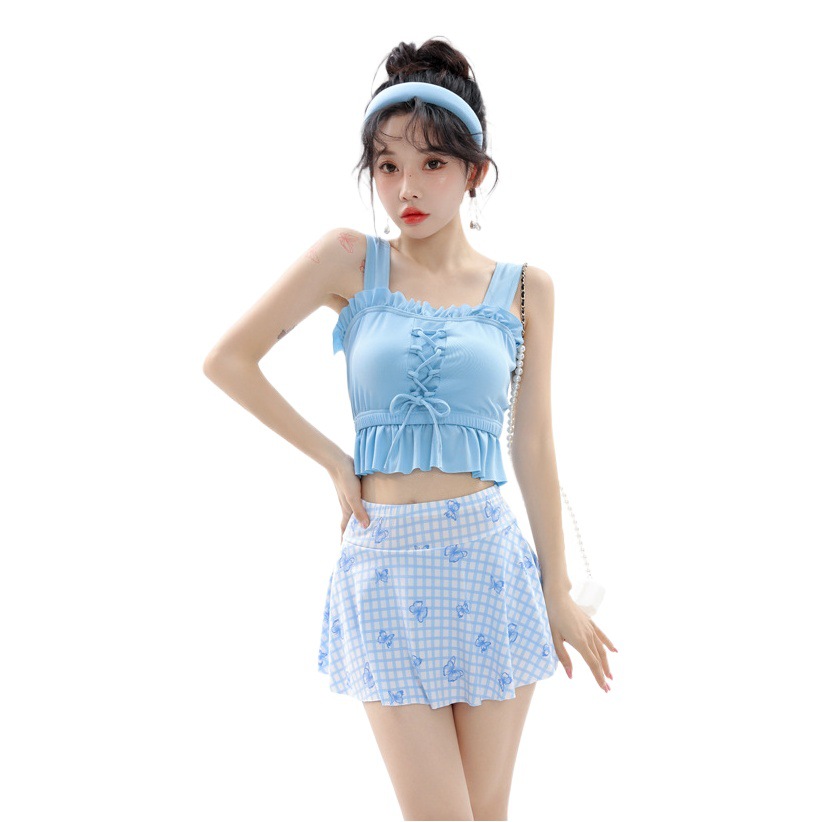 Small Fresh Swimsuit Women's Split Two-Piece Set Korean Ins Conservative Slimming Look Skirt Style Boxer Hot Spring Swimsuit 2025