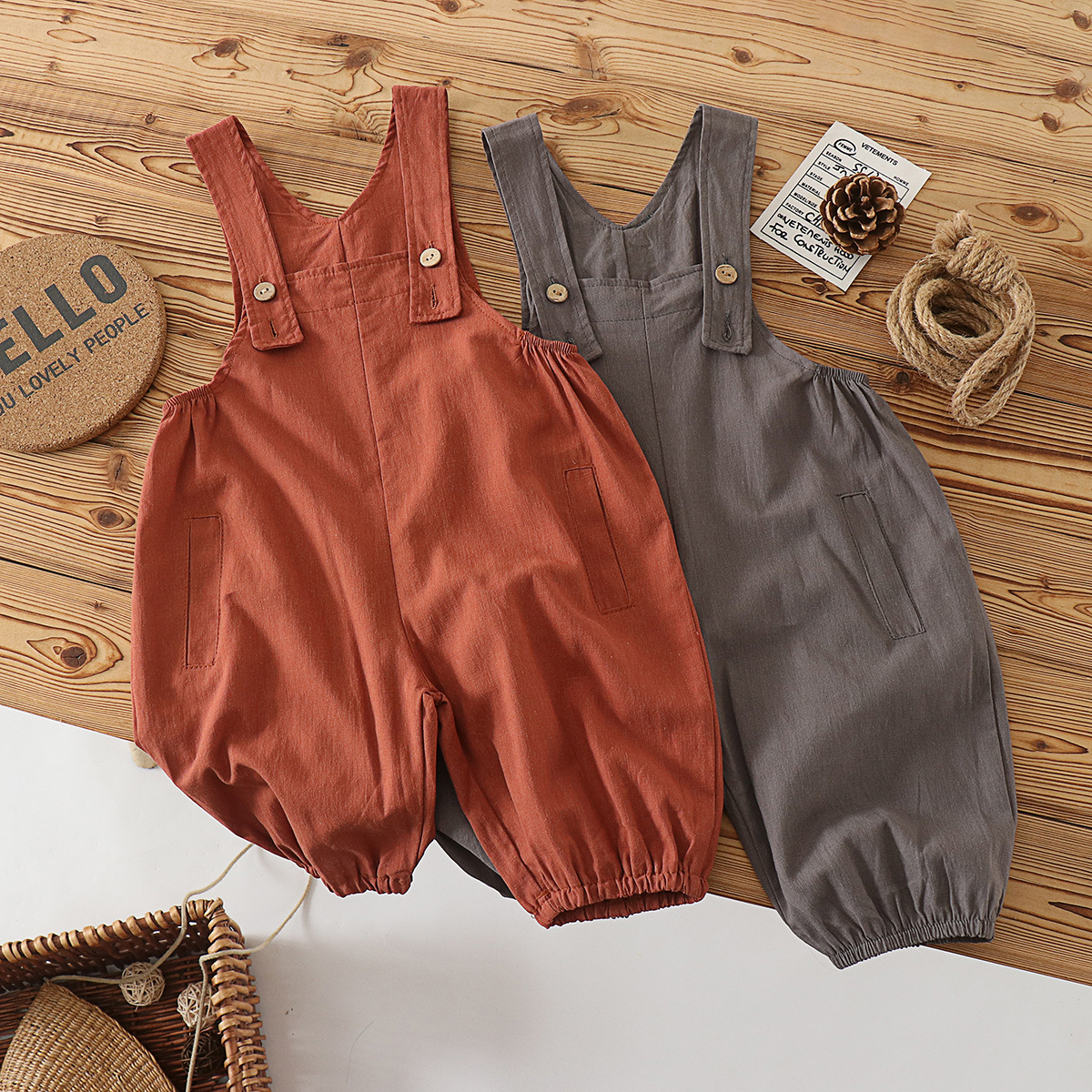 Forest Style Retro ~ Baby Overalls Korean Style Literary Thin Pure Cotton Overalls 7-Point Pants for Men and Women Summer Pants Trendy