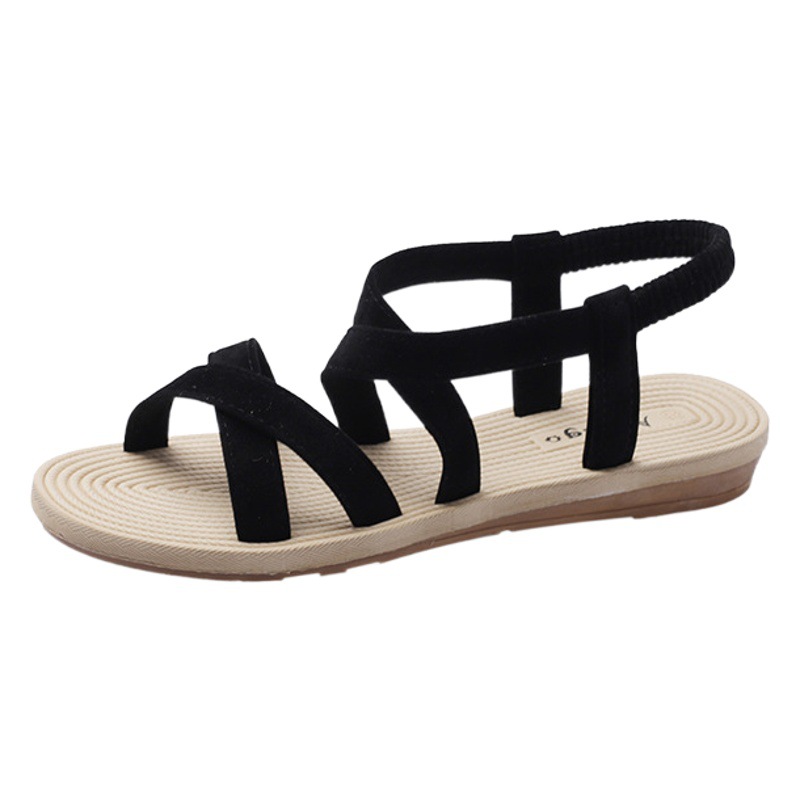 Women's Sandals 2019 Summer New Korean-style All-match Flat Heel Open Toe Simple One-line Buckle Strap Student's Roman Shoes