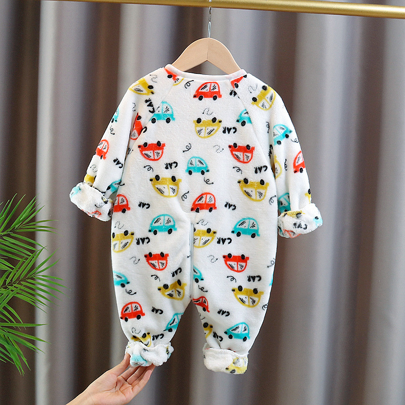 Picture of Flannel Pajamas fleece-lined thickened coral fleece full printed car baby sleeping bag autumn and winter children's one-piece romper