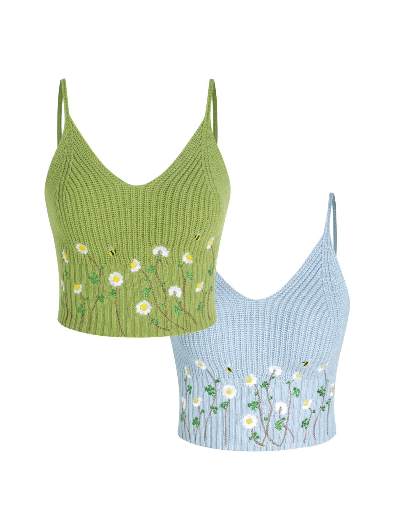 Foreign trade cross-border Europe and the United States Amazon source manufacturers knitted suspenders flower vest two-piece (green and blue) summer